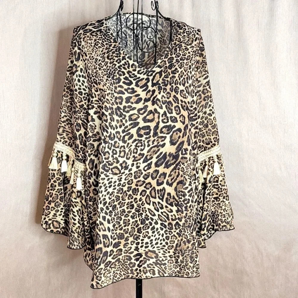 LUXE‎ MODA Oversized Leopard Print Ruffled Blouse Small